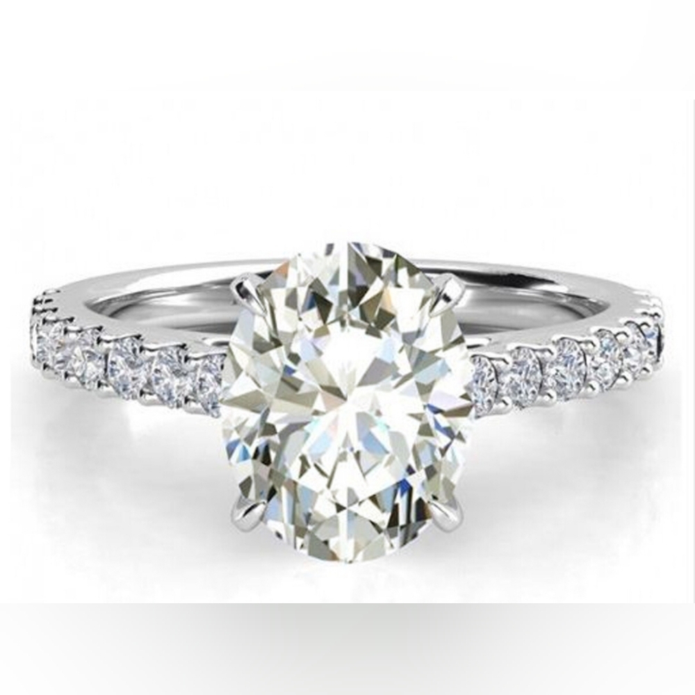 Genuine Moissanite Ring 18K White Gold over Sterling Silver Size 6! NEW!